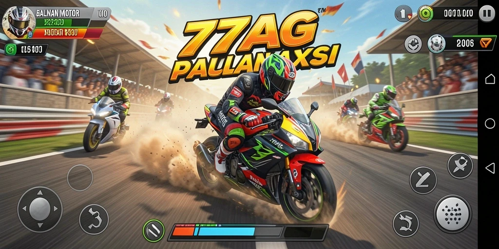Tampilan gameplay balapan motor yang mendebarkan di 77AG.