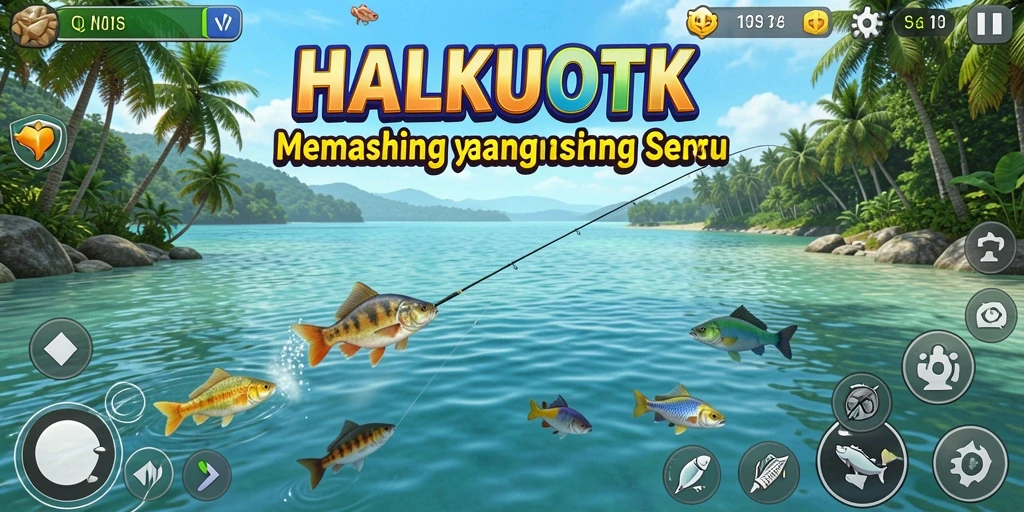 Tampilan gameplay HALKUOTK menampilkan aktivitas memancing yang realistis dan menawan.