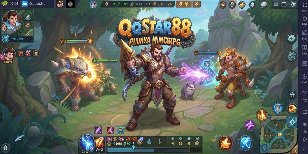 Screenshot gameplay <strong>QQSTAR88</strong> menunjukkan pertempuran epik dalam dunia MMORPG.