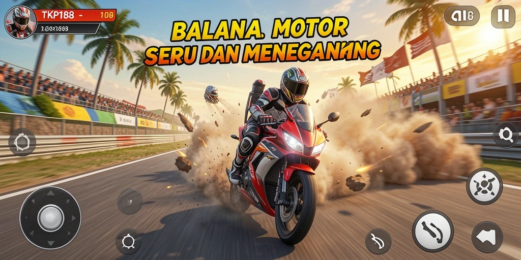 Tampilan gameplay TKP188 yang penuh aksi balapan motor.