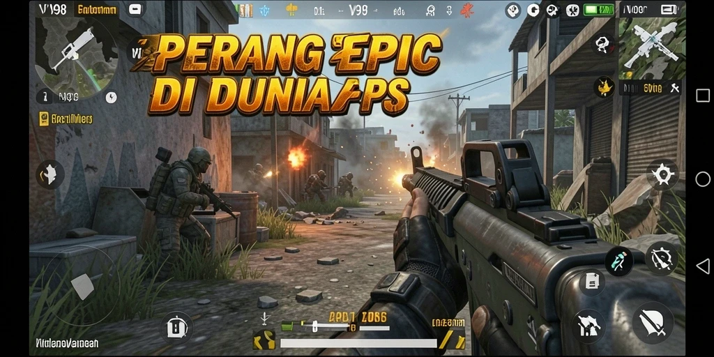 Screenshot gameplay V98 menampilkan aksi pertempuran yang intens.