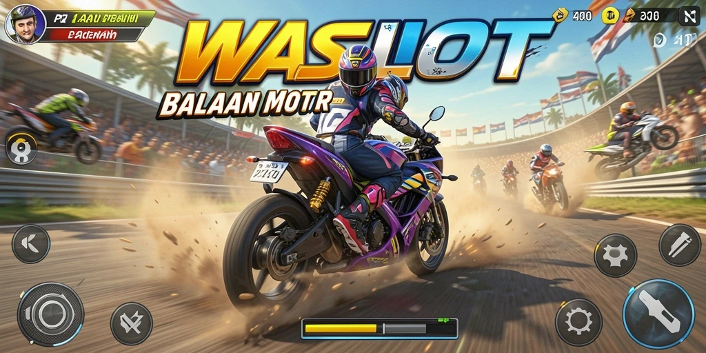 Screenshot gameplay WASLOT menampilkan aksi balapan motor yang mendebarkan.